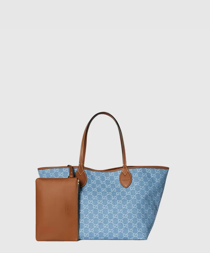 구찌 가죽 트림 데님 미디엄 토트백 837190