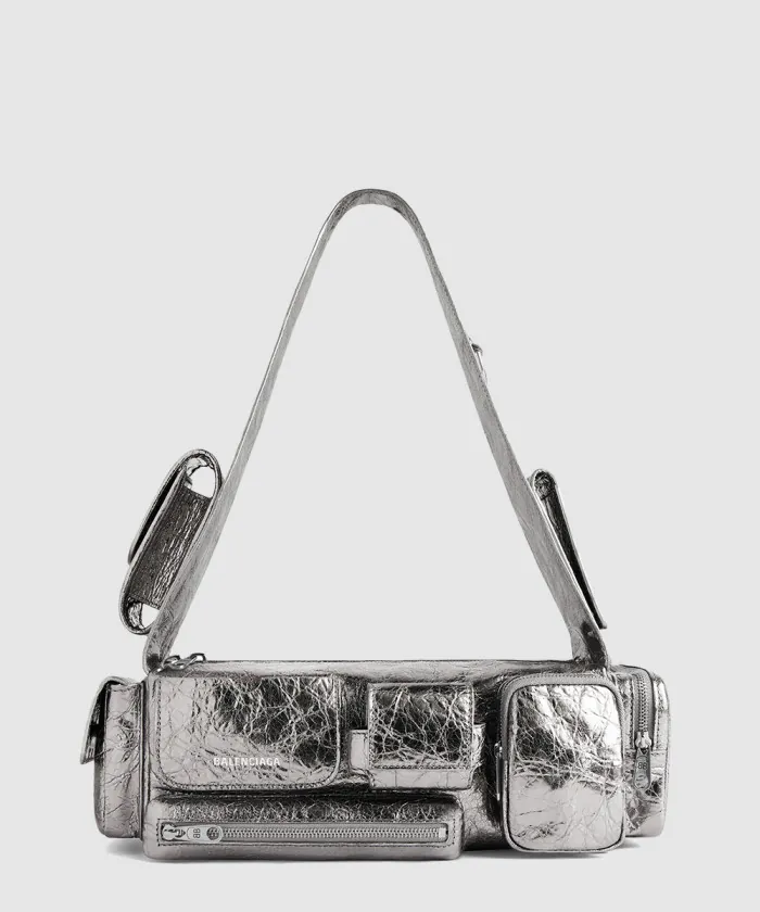 발렌시아가 여성 수퍼비지 XS 메탈라이즈드 슬링백 실버 762516