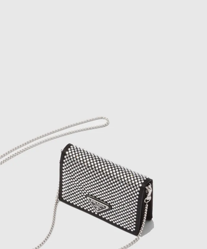 프라다 숄더 스트랩이 달린 시퀸 카드 홀더 1MR024