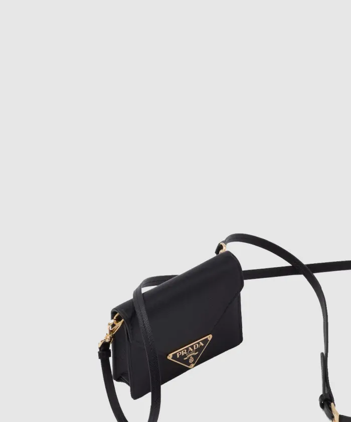 프라다 숄더 스트랩이 있는 사피아노 가죽 카드 홀더 1MR033