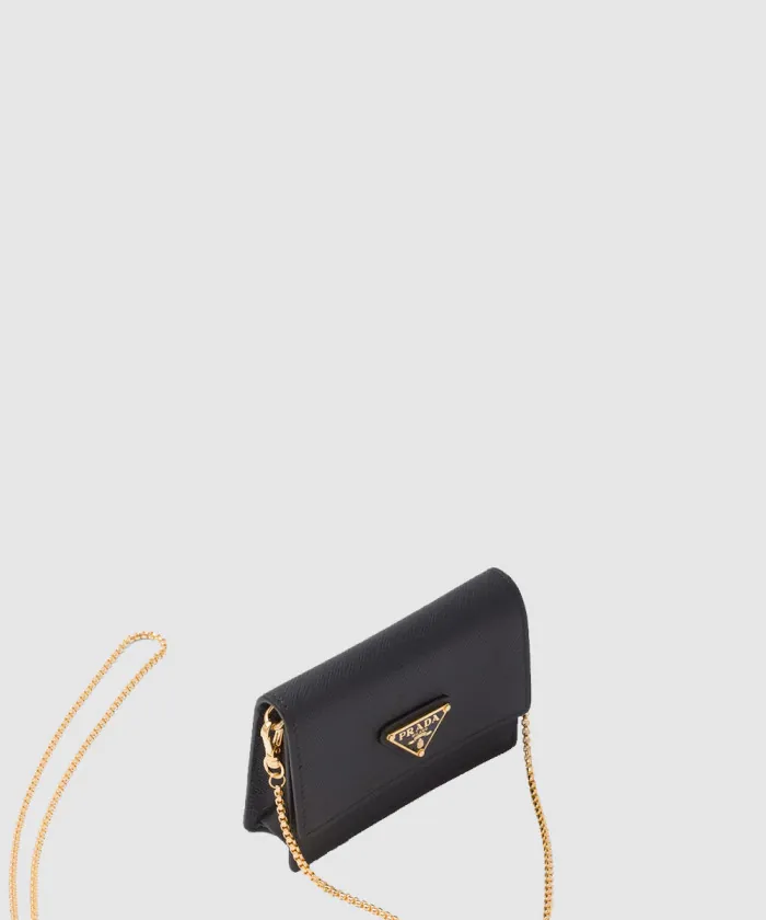 프라다 숄더 스트랩이 있는 사피아노 가죽 카드 홀더 1MR034