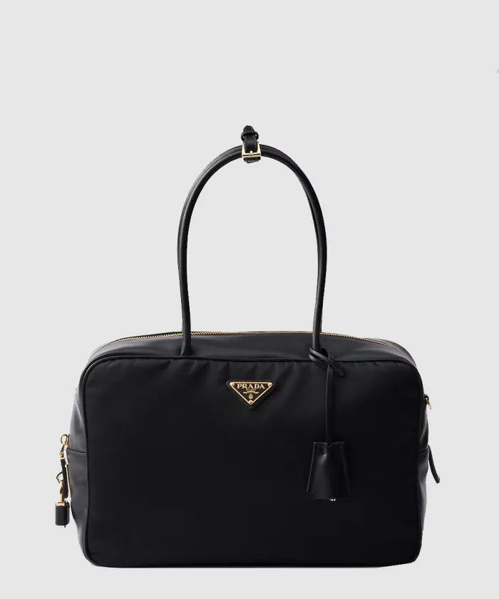 프라다 자물쇠가 있는 라지 리나일론 및 가죽 탑 핸들백 1BB131