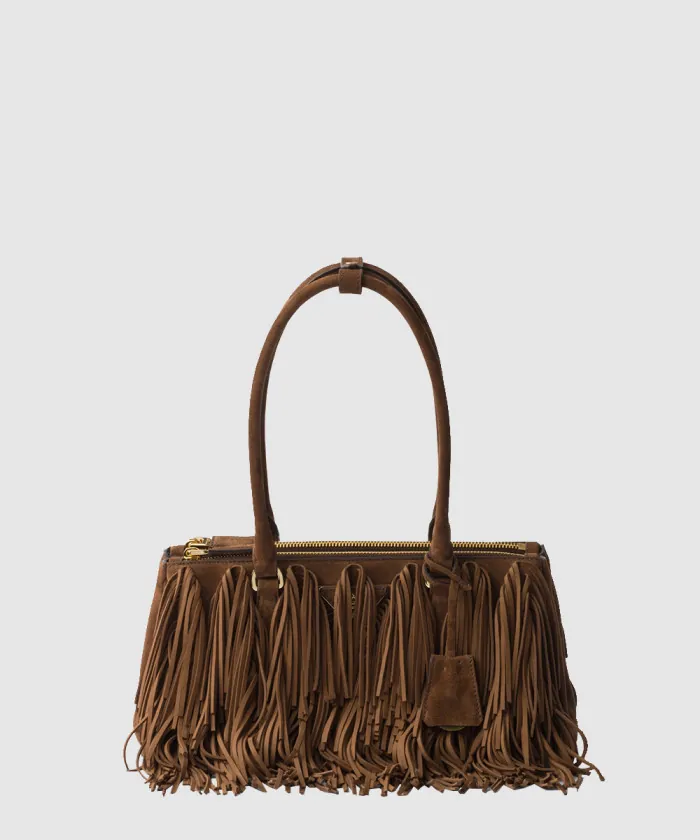 프라다 프린지 장식 프라다 갤러리아 미디엄 스웨이드백 1BA457