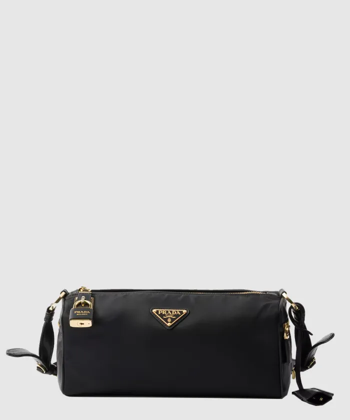 프라다 자물쇠가 있는 미디엄 리나일론 및 가죽 숄더백 1BC233