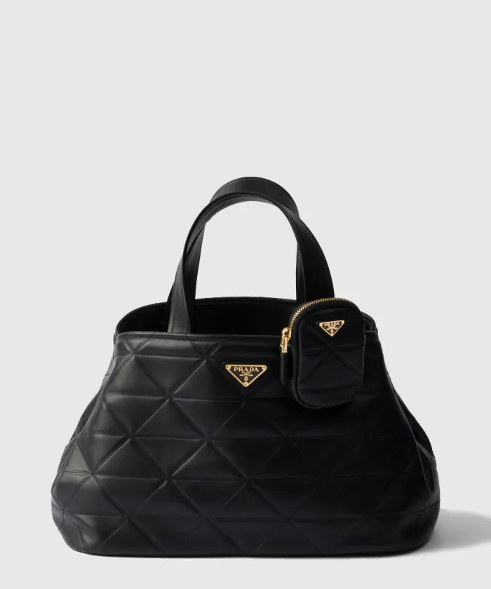 프라다 스티치 장식 미디엄 가죽 토트백 1BG545