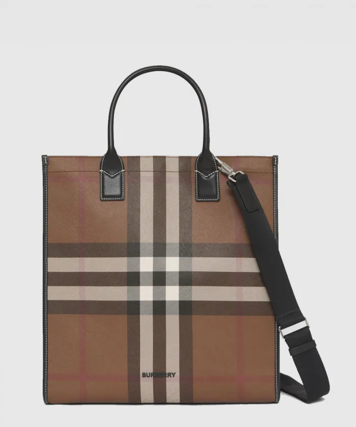 버버리 체크 레더 토트백 80491171