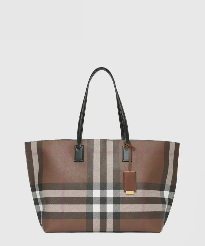 버버리 체크 레더 토트백 미듐 80525041